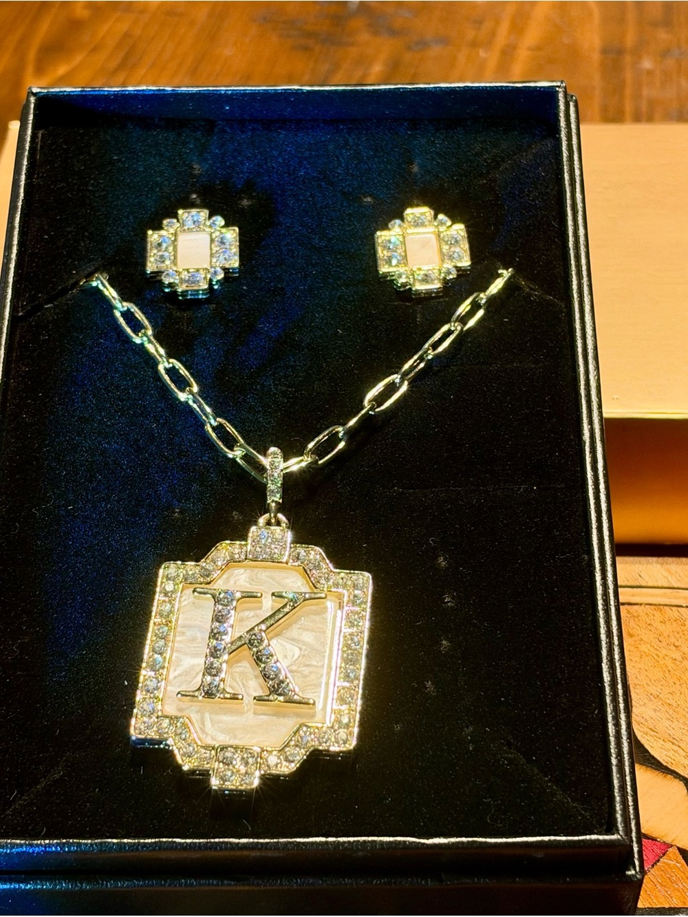 Heidi Daus 'K' Initial Pendant Necklace and Stud Earrings Set